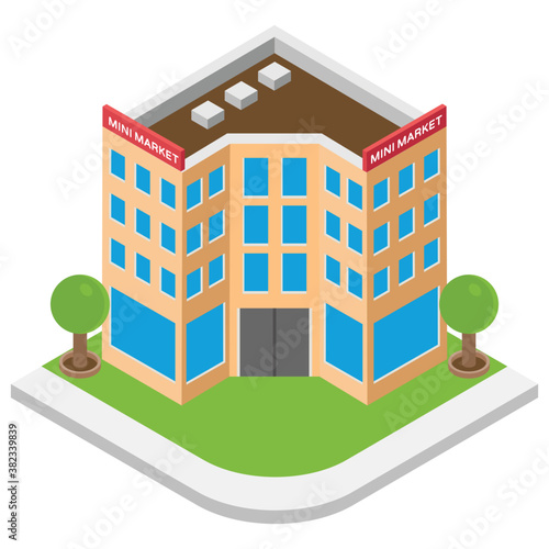 
Mini mart building flat icon design 
