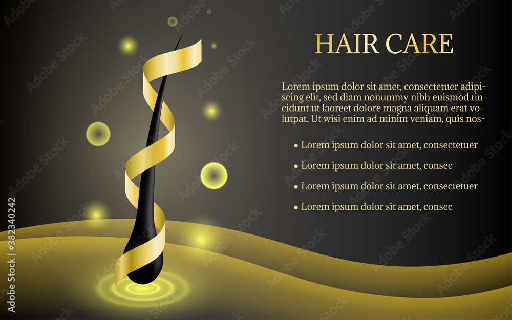 Hair care treatment with golden ribbon. Hair follicle science treatment