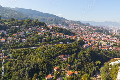 Panoramic view of the city of Sarajevo from the top of the hill. Bosnia and Herzegovina