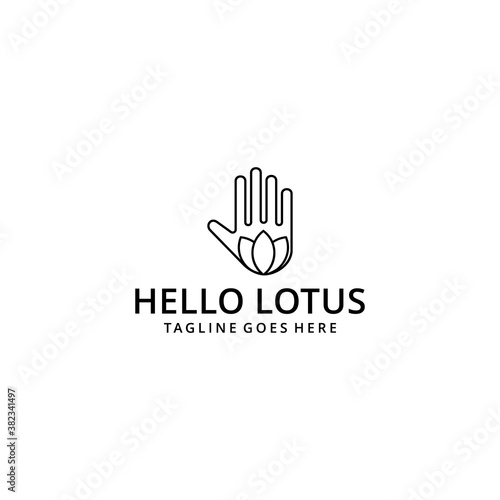 Illustration hand holding a lotus petals sign logo design