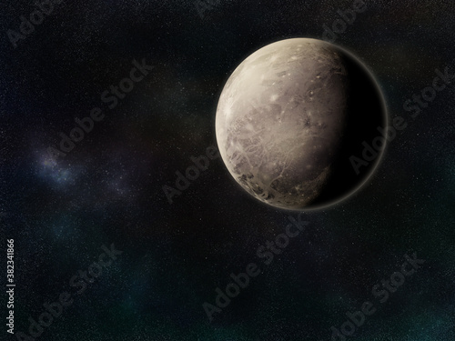 Planet Pluto against galactic sky