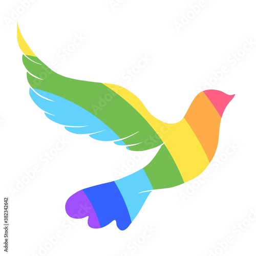 Print Hand-drawing silhouette background collection. Vector dove bird with rainbow decoration. Element for design.
