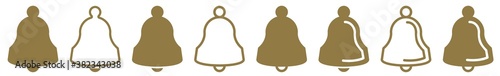 Bell Icon Gold | Bells Illustration | Jingle Ring Symbol | Notification Logo | Alarm Alert Sign | Isolated | Variations