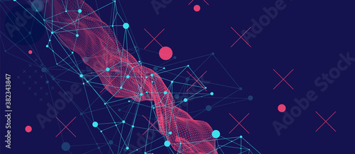 Wireframe background with plexus effect. Futuristic vector illustration.