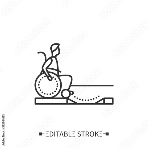 Dropped kerb line icon. Wheelchair accessible sidewalk. Accessible, inclusive city. Barriers-free environment and social adaptation for disabled people. Isolated vector illustration. Editable stroke 