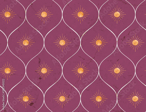 Wallpaper Mural Modern Ethnic Pattern With Textured Sun Shape Marble Background Interior and Upholstery Concept Style Design With Trendy Fashion Colors Torontodigital.ca