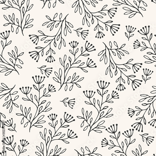 Hand drawn floral seamless pattern. Vector repeat illustration.