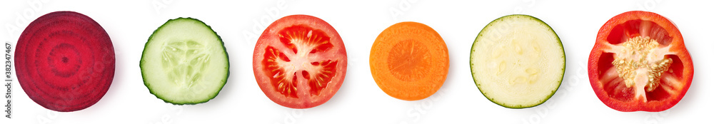 Set of different vegetable halves and slices Set of different vegetable halves and slices