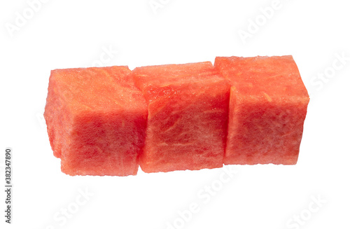 Cubes of watermelon isolated on white
