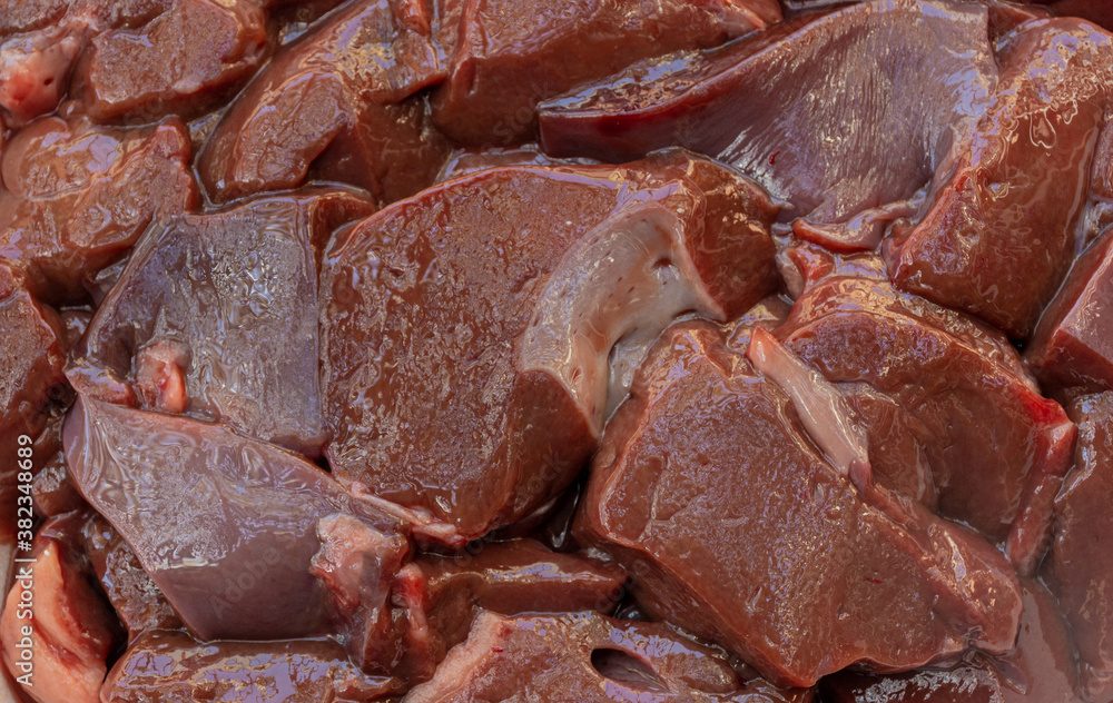 Close up of pieces of veal liver