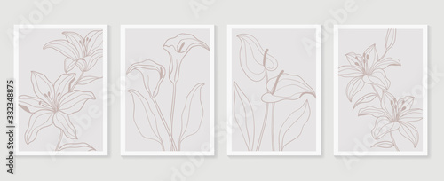 Botanical wall art vector set. Earth tone boho foliage line art drawing with  abstract shape.  Abstract Plant Art design for print, cover, wallpaper, Minimal and  natural wall art.