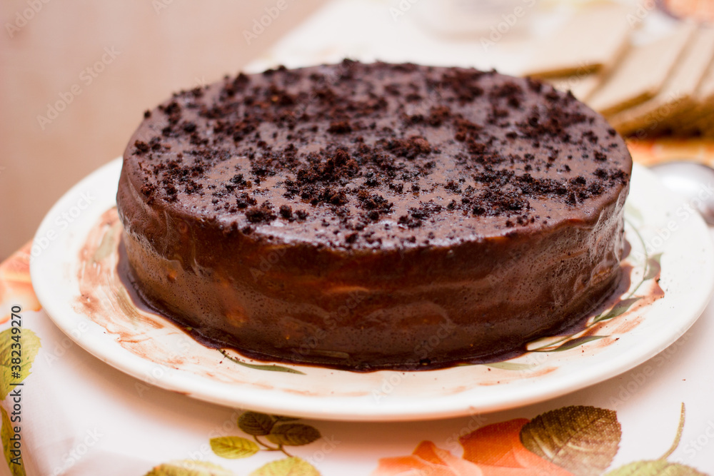 tasty homemade chocolate cake on table tasty homemade chocolate cake on table