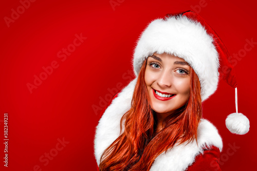 Santa Claus woman and free space for your decoration 