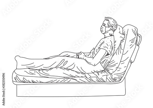 covid patients rest in bed. vector illustration
