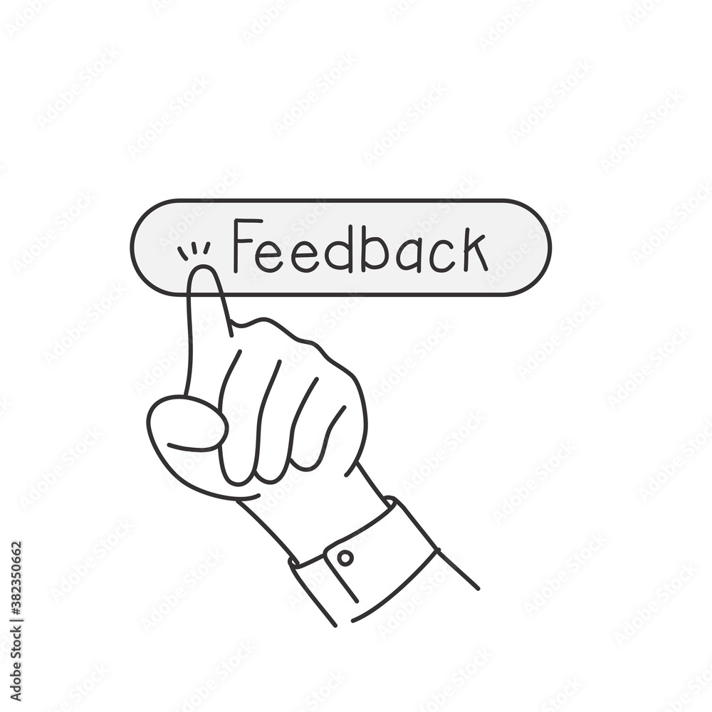 Businessman or man presses a button with the inscription Feedback. Businessman or man presses a button with the inscription Feedback.