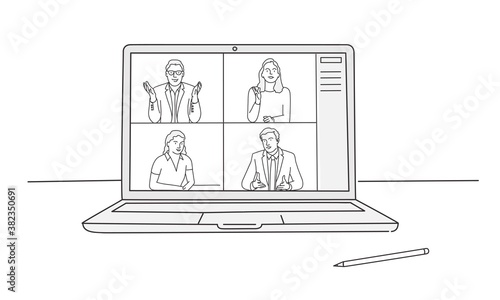 People connecting together,  learning or meeting online with teleconference.