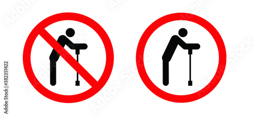 Caution signboard, Safety icon. Do not lean on door, glass, wall, gate or railing. Don’t sit here on stairs or climp. Vector stickman climb, Signs for climbing on balustradeor barrier. Do not enter