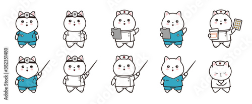 猫の医師と看護師のベクターイラストセット　