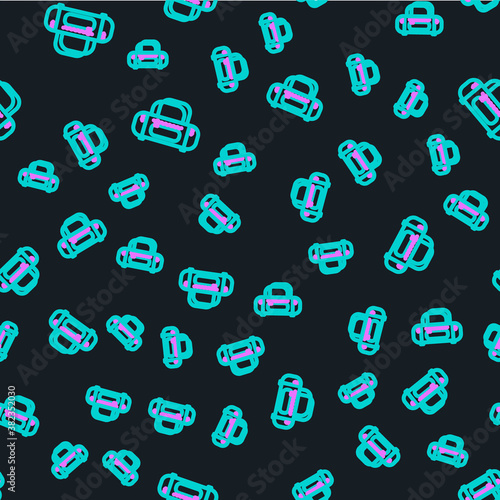 Line Sport bag icon isolated seamless pattern on black background. Vector Illustration.