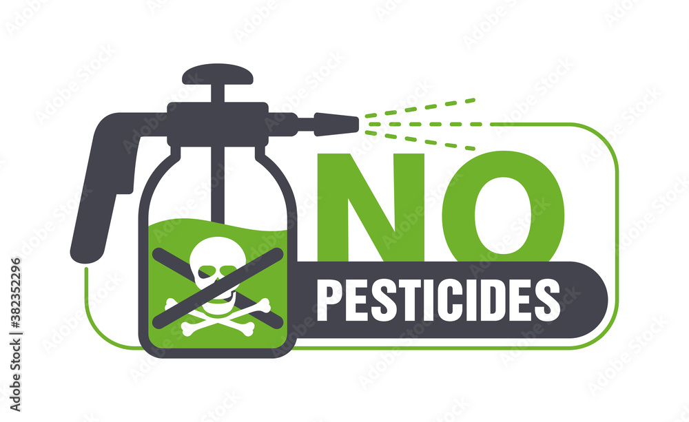 No pesticides prohibit sign - crossed out garden manual sprayer with ...