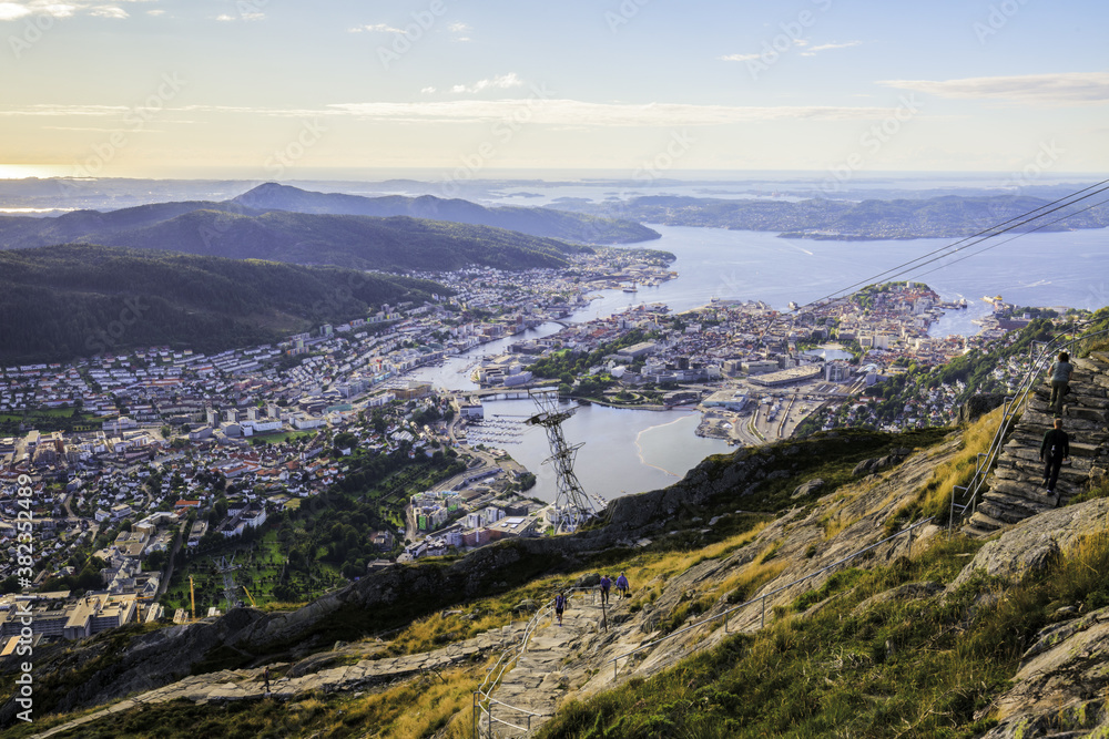 Beautiful view with Ulriken seen from the Mount Ulriken in Bergen, Norway
