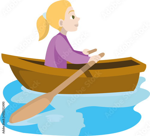 Vector illustration of a woman rowing a boat