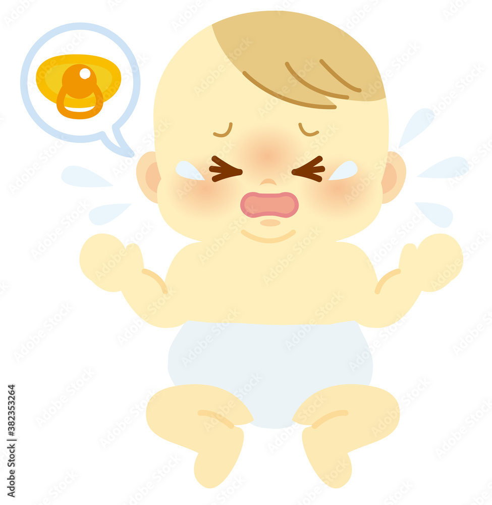 おむつ姿でおしゃぶりが欲しくて泣く表情の赤ちゃん＿ベビー全身イラスト65
