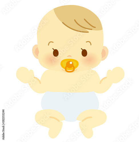 おむつ姿でおしゃぶりで大人しくなる表情の赤ちゃん ベビー全身イラスト64 Stock Vector Adobe Stock