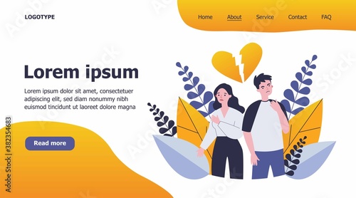 Dating couple having conflict. Unhappy man and woman, broken heart, quarrel flat vector illustration. Relationship, breakup concept for banner, website design or landing web page