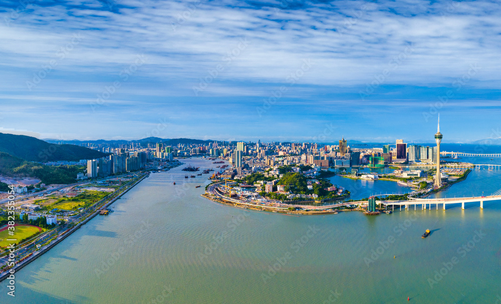 Aerial photography of China's Macau Peninsula and Zhuhai city scenery