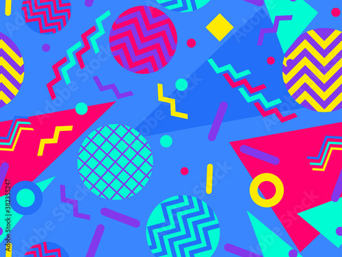 Seamless pattern with geometric shapes in the style of the 80s. Trendy retro background for printing on paper  advertising materials and fabric. Vector illustration