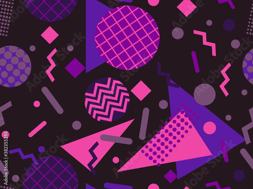 Seamless pattern with geometric shapes in the style of the 80s. Trendy retro background for printing on paper, advertising materials and fabric. Vector illustration