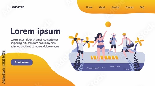 Happy people having fun on beach. Sun, leisure, sea flat vector illustration. Summer activity and vacation concept for banner, website design or landing web page