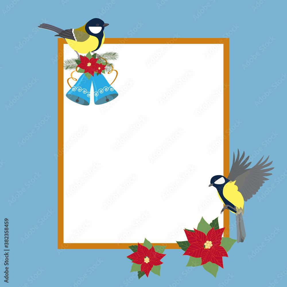 Naklejka premium Vector Christmas card with titmouse and bells