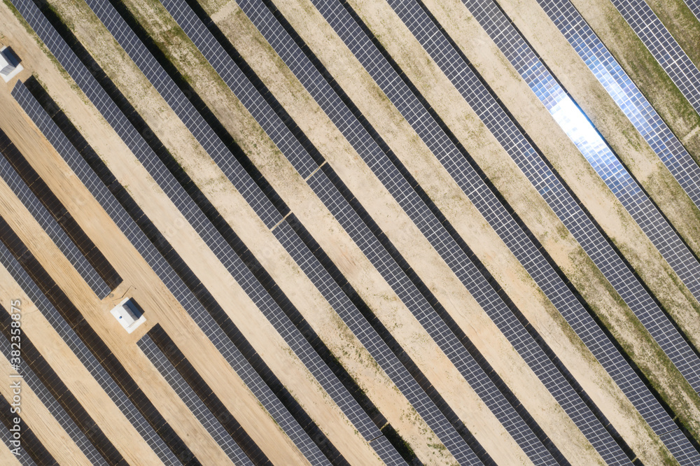 A bird's-eye view of the solar station. Green renewable energy from the sun. A bird's-eye view of the solar station. Green renewable energy from the sun.