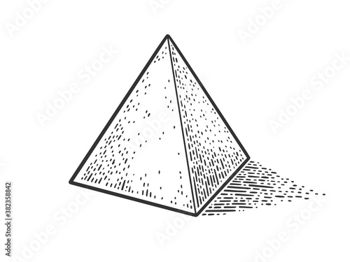 Pyramid sphere geometric shape sketch engraving vector illustration. T-shirt apparel print design. Scratch board imitation. Black and white hand drawn image.