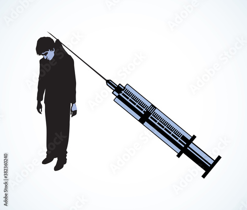 Vector poster against drug abuse: a man caught in a syringe needle