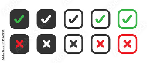 Vector set of green checkmarks and red crosses