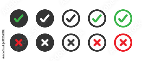 Vector set of green checkmarks and red crosses