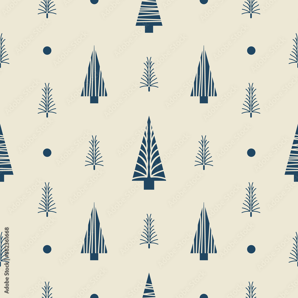 Obraz premium Vector ecru grey Christmas tree seamless pattern light