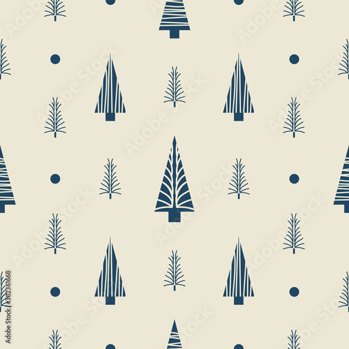 Vector ecru grey Christmas tree seamless pattern light