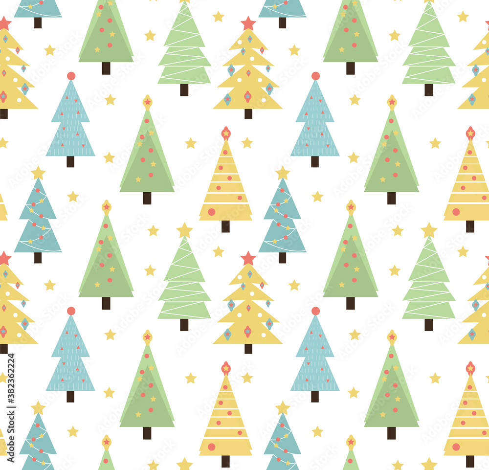 Merry christmas seamless pattern. Cute Christmas trees texture background. Vector illustration
