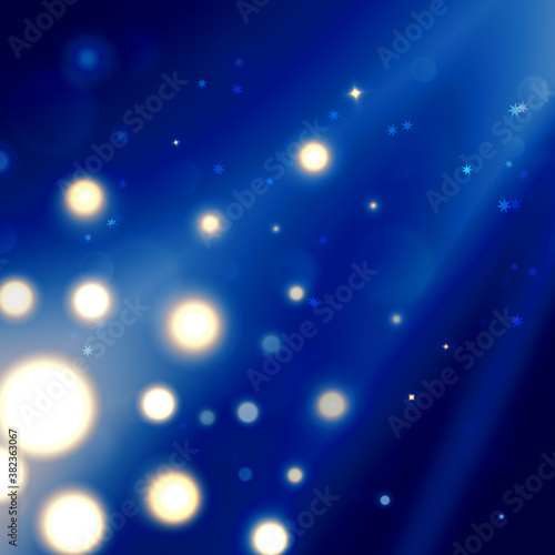 Abstact bokeh lights and stars on blue background. Digital illustration