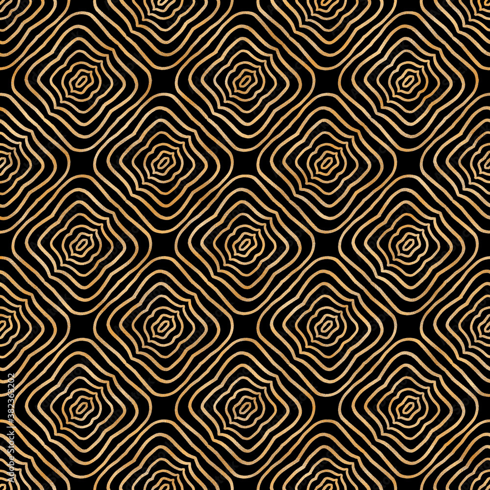 Abstract modern gold on black seamless pattern. Digital illustration