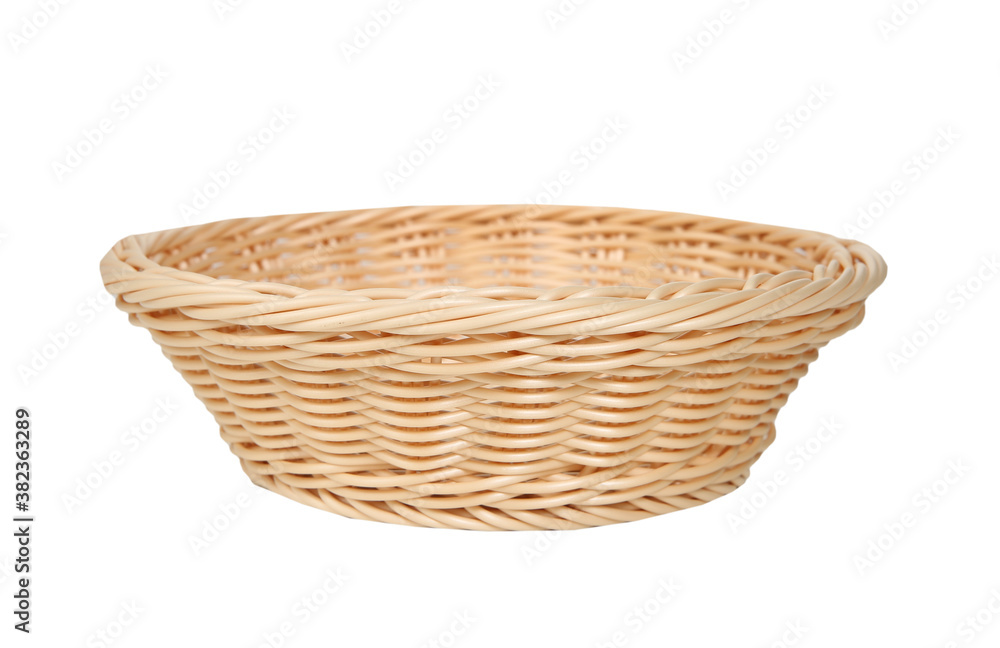 Straw basket isolated on white.Food container.