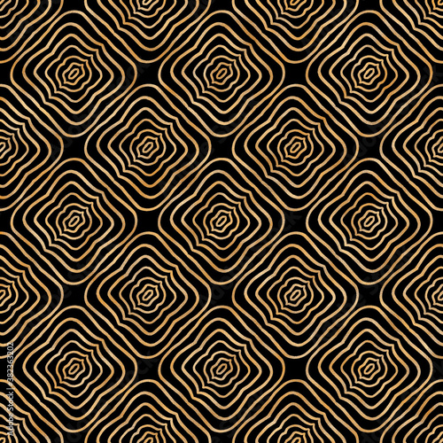 Abstract modern gold on black seamless pattern. Digital illustration