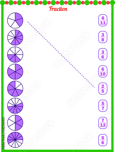 Select the correct fraction for the shape. math sheet for children
