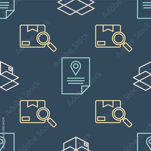 Set line Carton cardboard box, Search package and Document tracking marker system on seamless pattern. Vector.