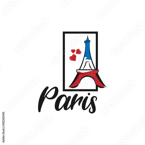Symbol Paris. Fashion print for female wear. Template for t shirt, apparel, card, poster. Eiffel Tower and heart as symbol of love. Design element. Vector illustration