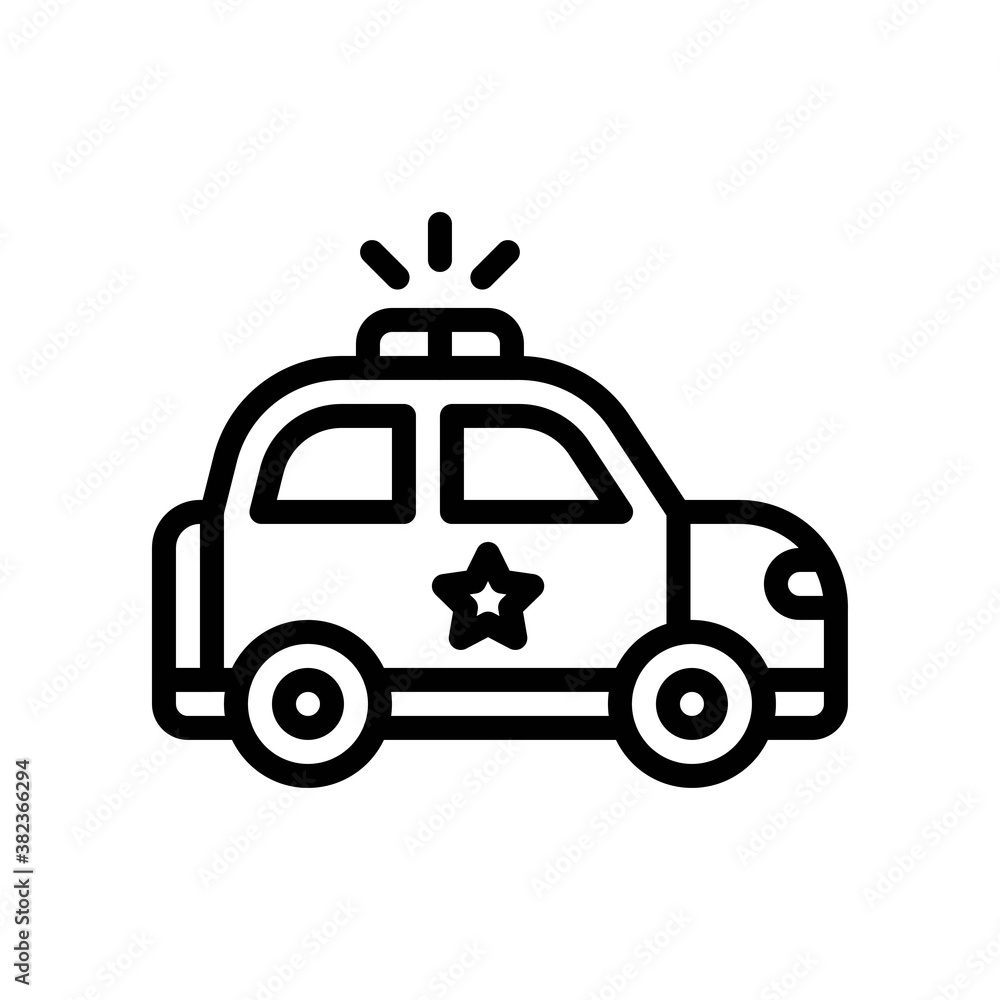 transportation icons related police car with lights and star vectors in lineal style,